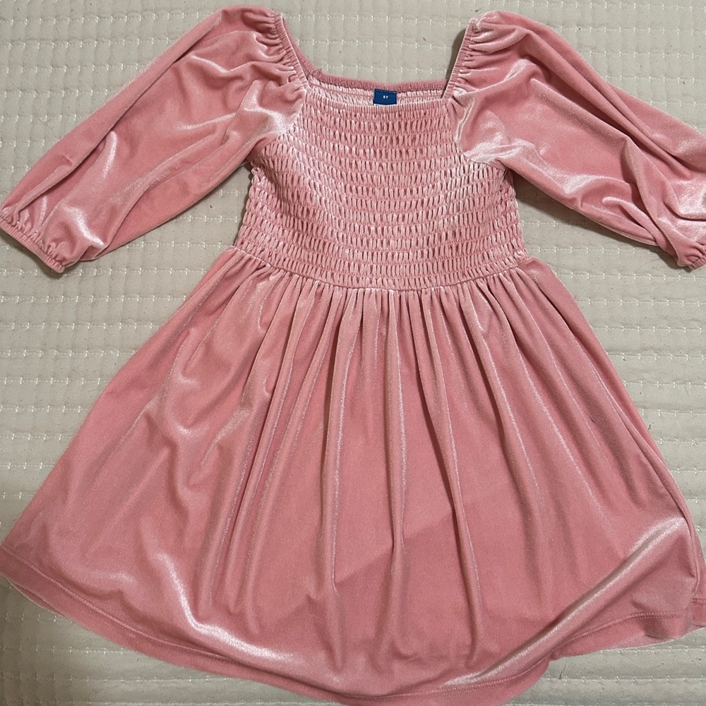OLD NAVY GIRLS VELVET PINK DRESS - SIZE 5